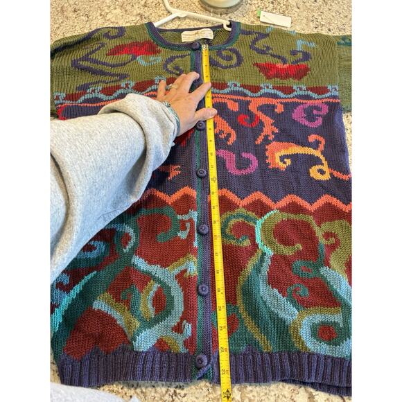 RARE Peruvian Connection Cardigan Sweater Sz L Floral Colorful 100% Pima Cotton - Picture 8 of 9
